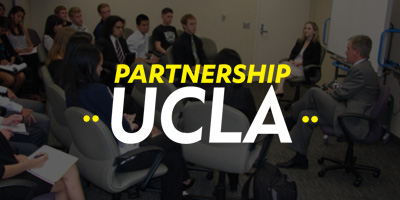 Partnership UCLA logo as an overlay on a group photo image