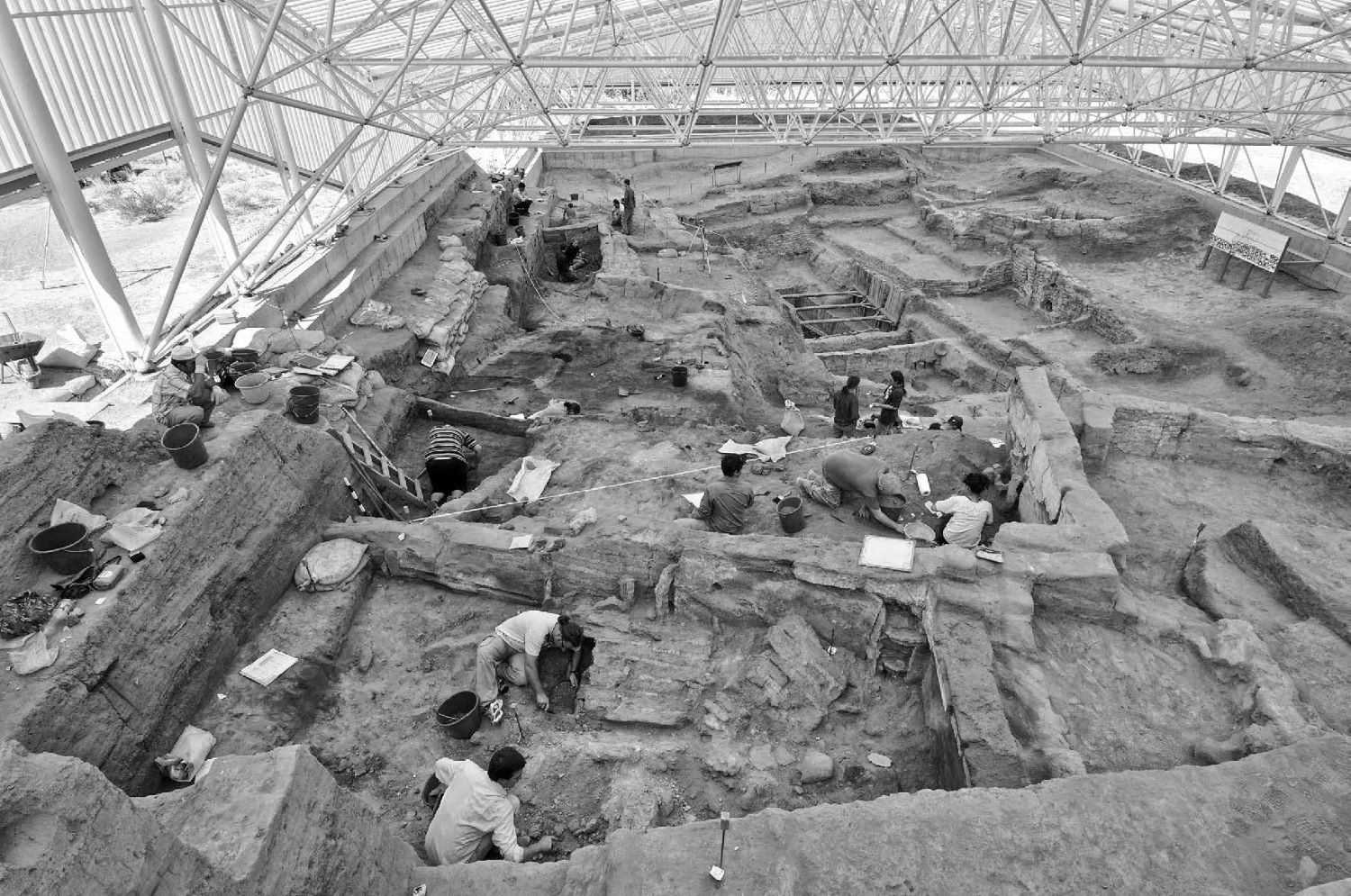 archaeology students in the field digging in the dirt